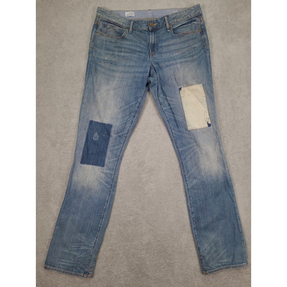 Gap‎ 1969 Real Straight Patchwork Distressed Denim Jeans Light Wash Blue 33/16t